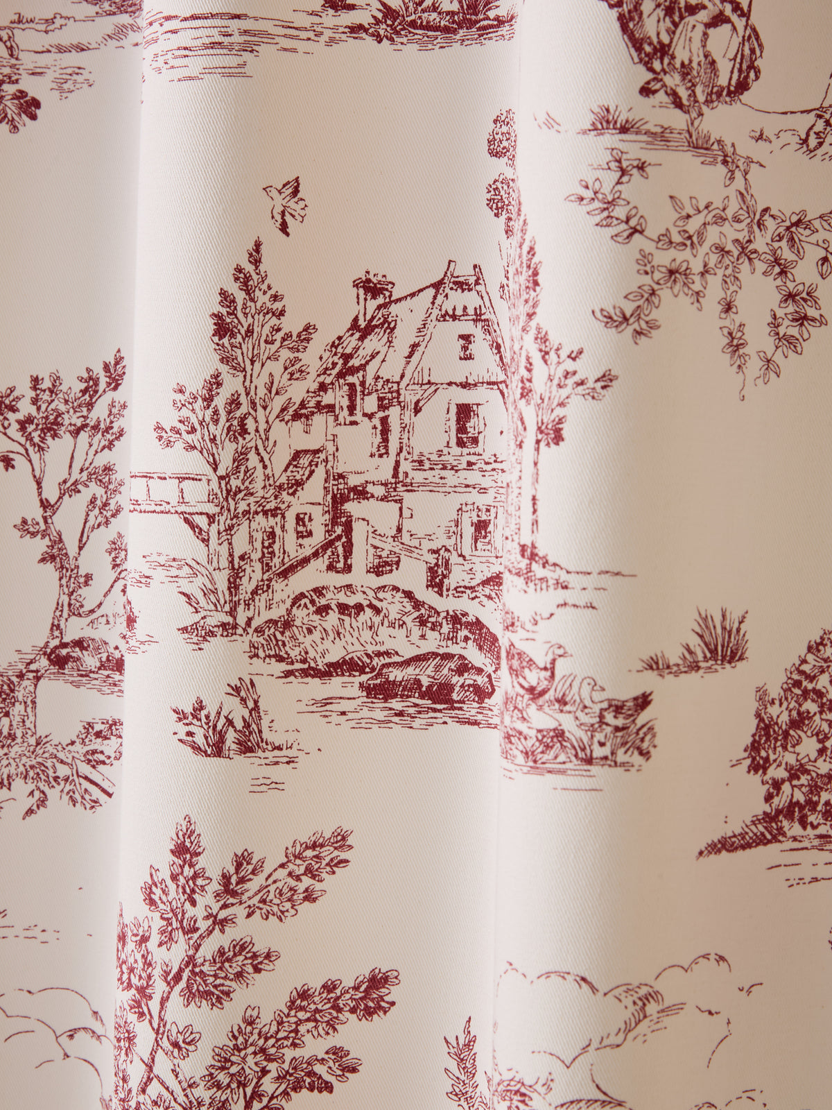Toile de Jouy inspired curtains with ruched header