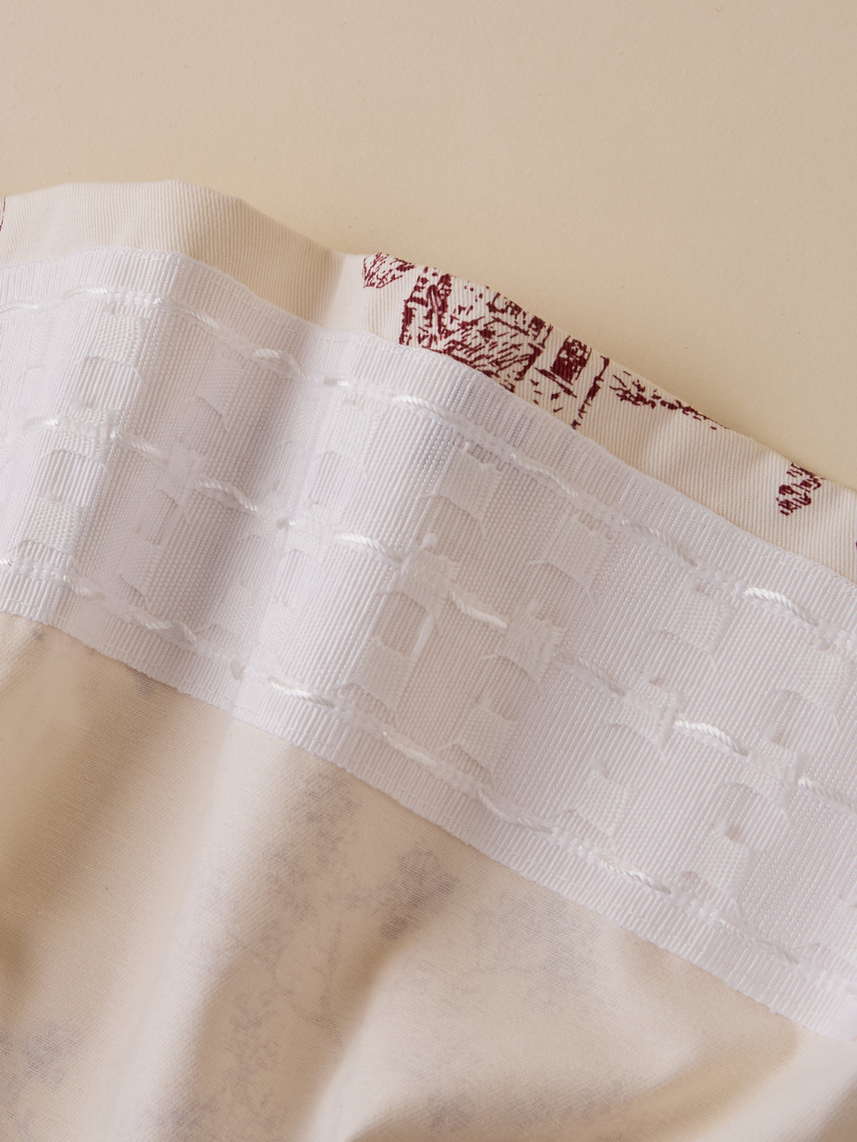 Toile de Jouy inspired curtains with ruched header