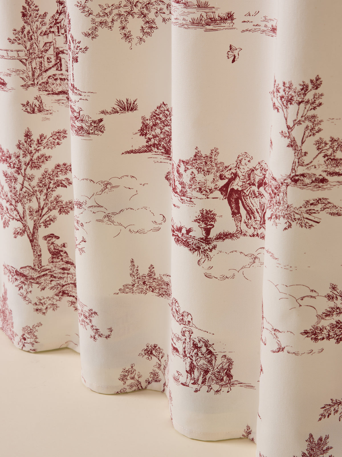 Toile de Jouy inspired curtains with ruched header