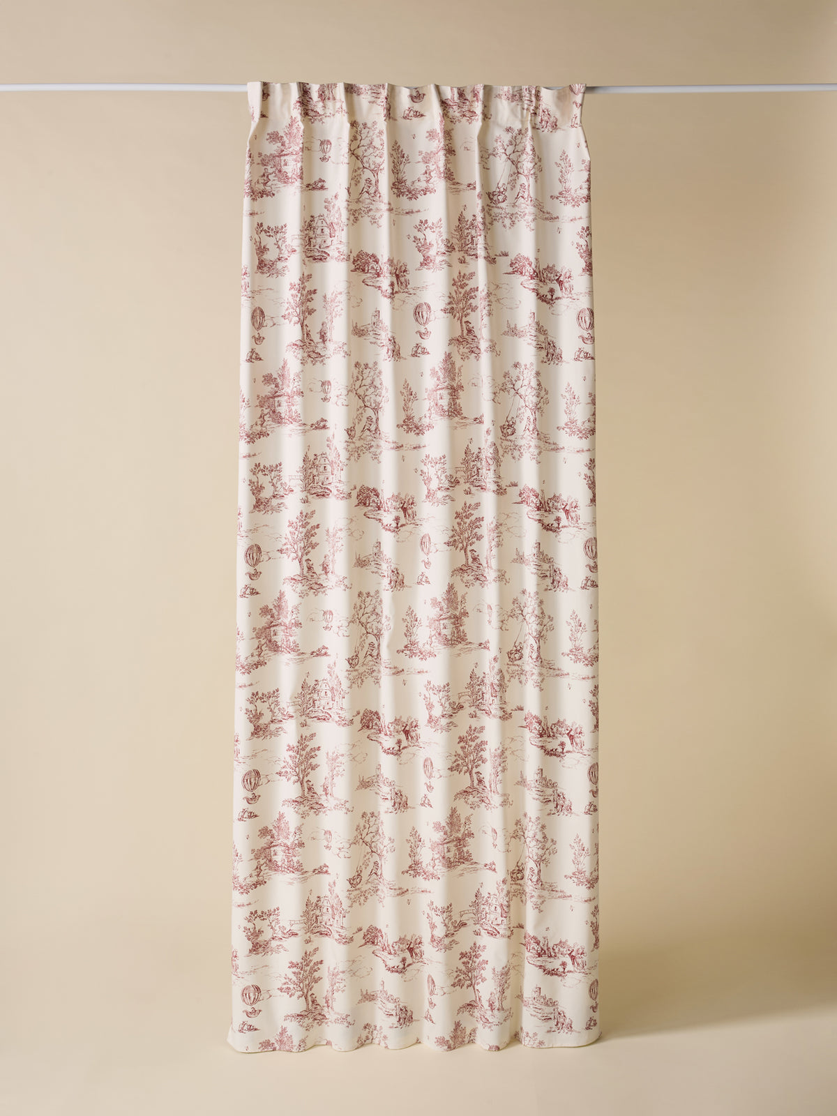 Toile de Jouy inspired curtains with ruched header