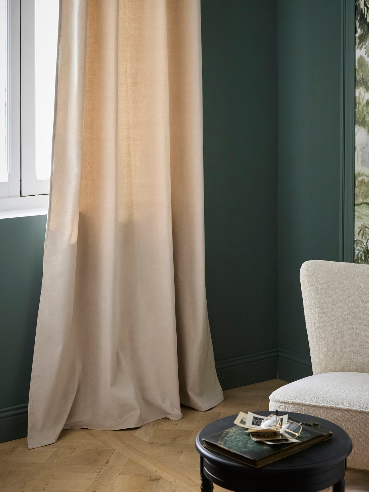 Shorn velvet curtain with ruched header
