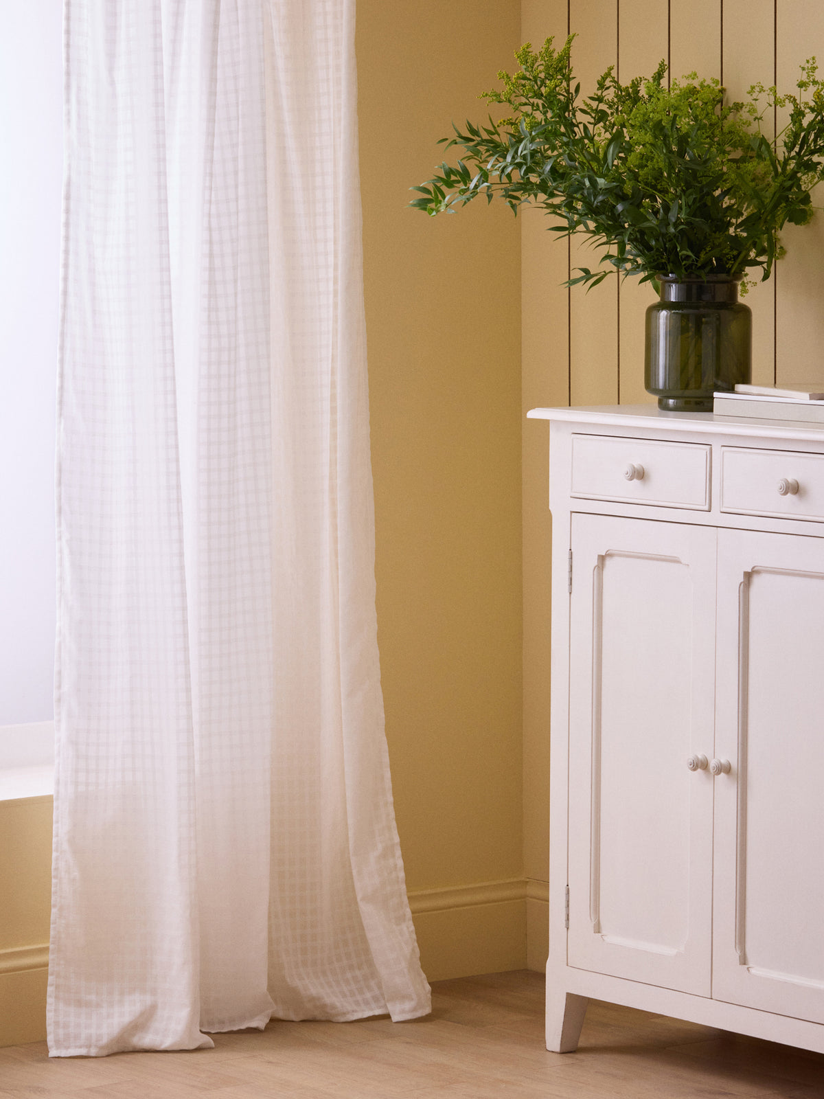 Tone-on-tone checked motif voile panel