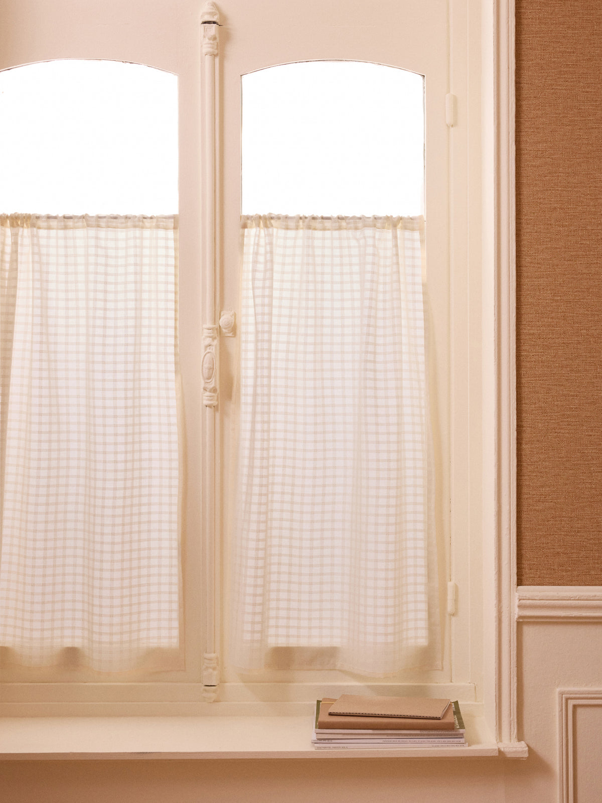 Tone-on-tone check voile café curtains