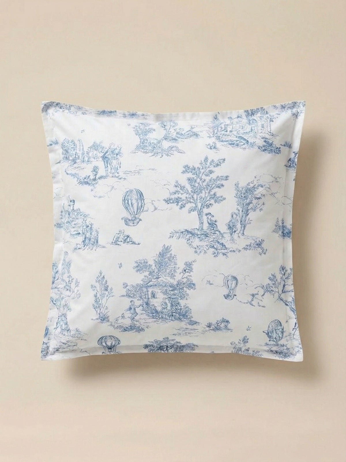 Toile de Jouy inspired cotton percale pillowcase