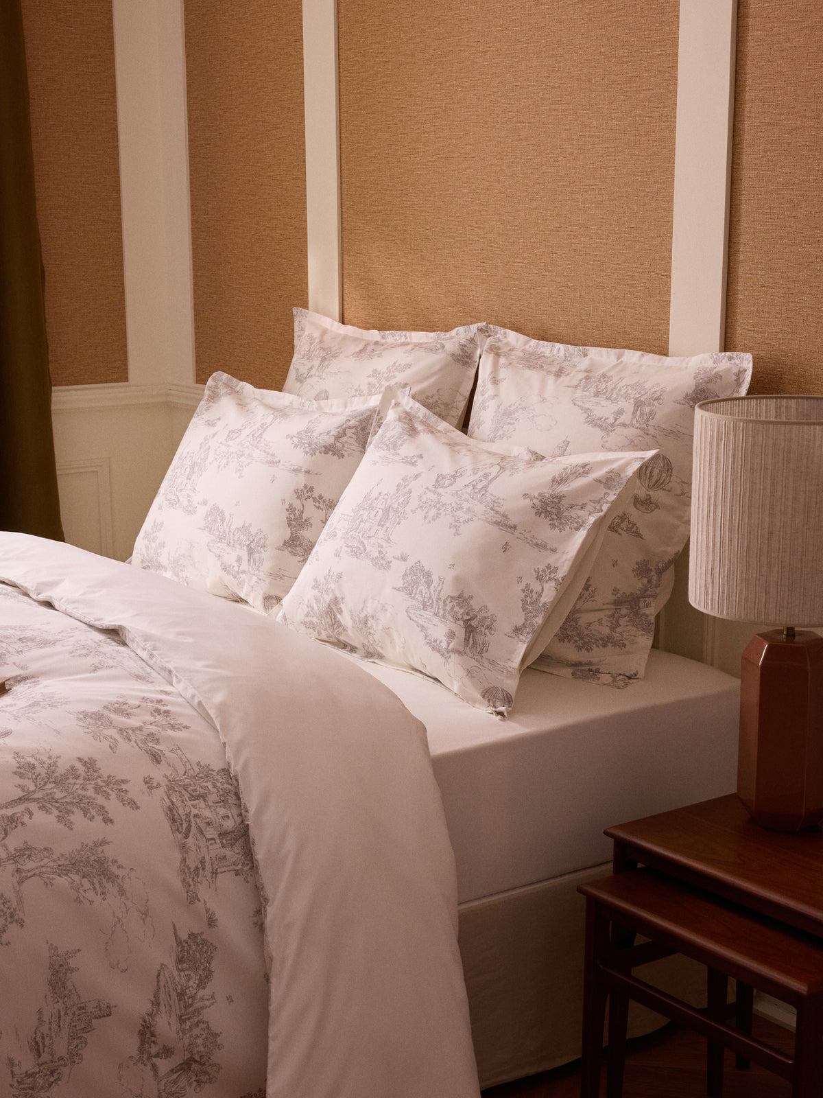 Toile de Jouy inspired cotton percale pillowcase