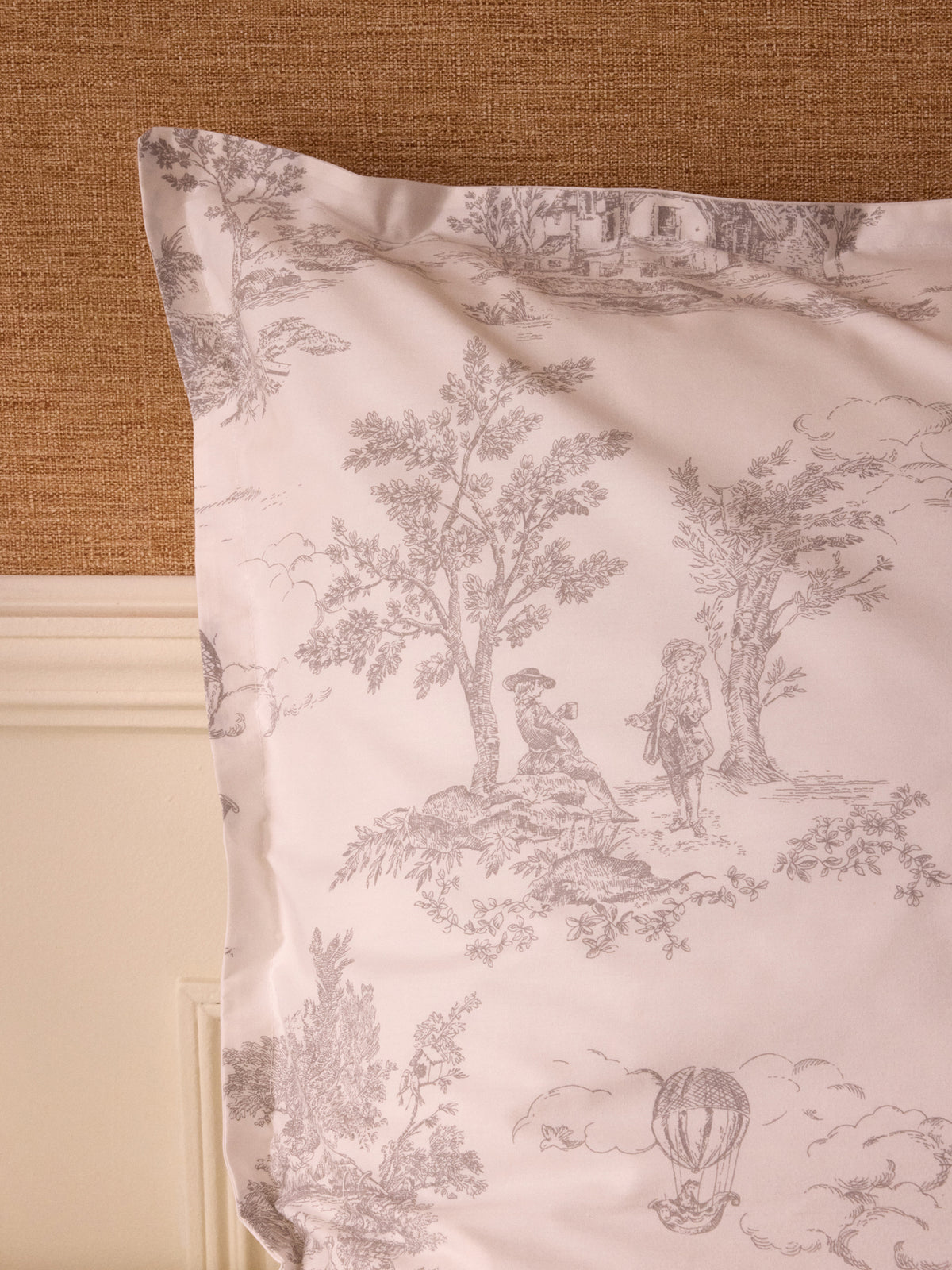 Toile de Jouy inspired cotton percale pillowcase