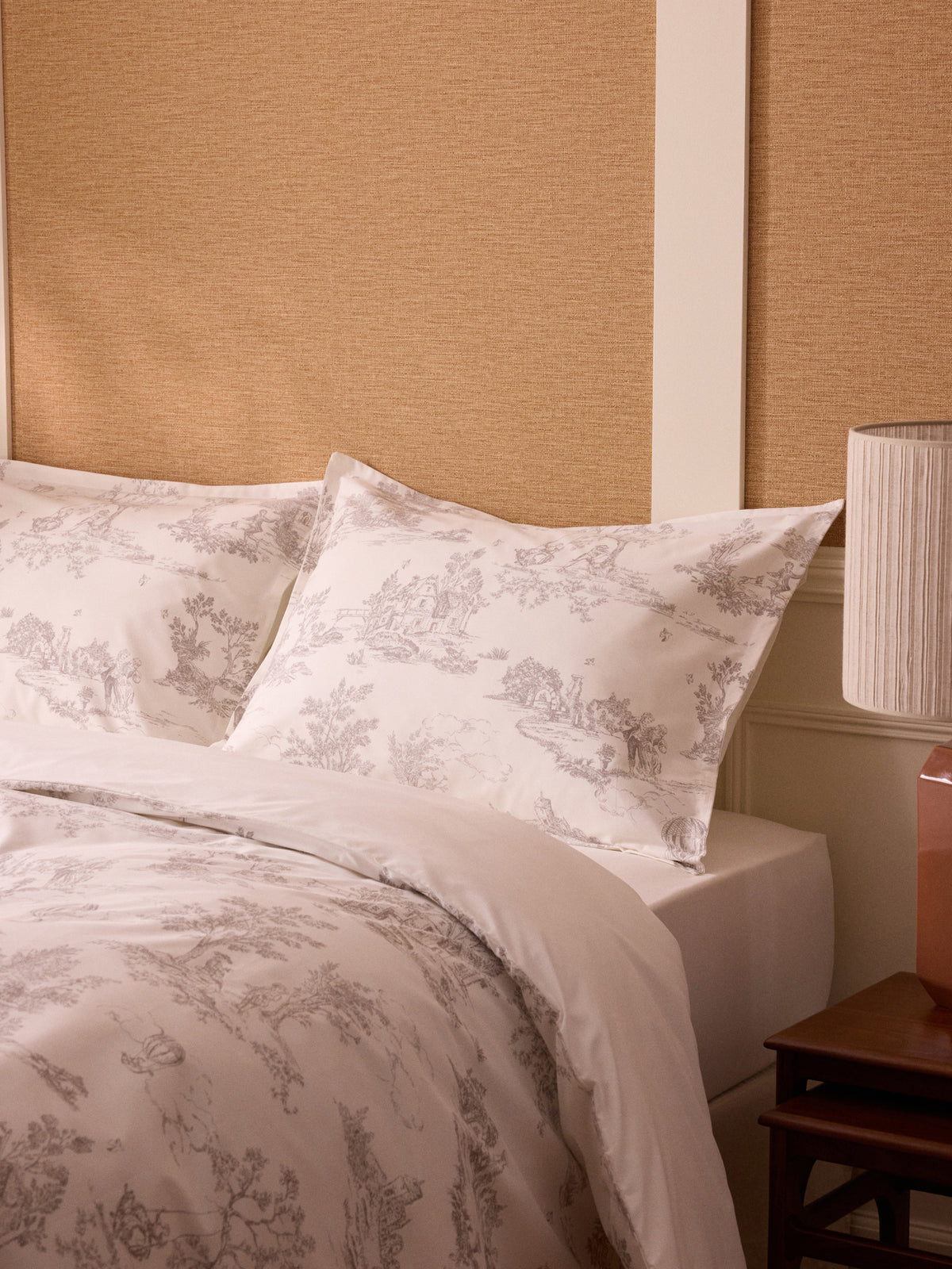 Toile de Jouy inspired cotton percale pillowcase