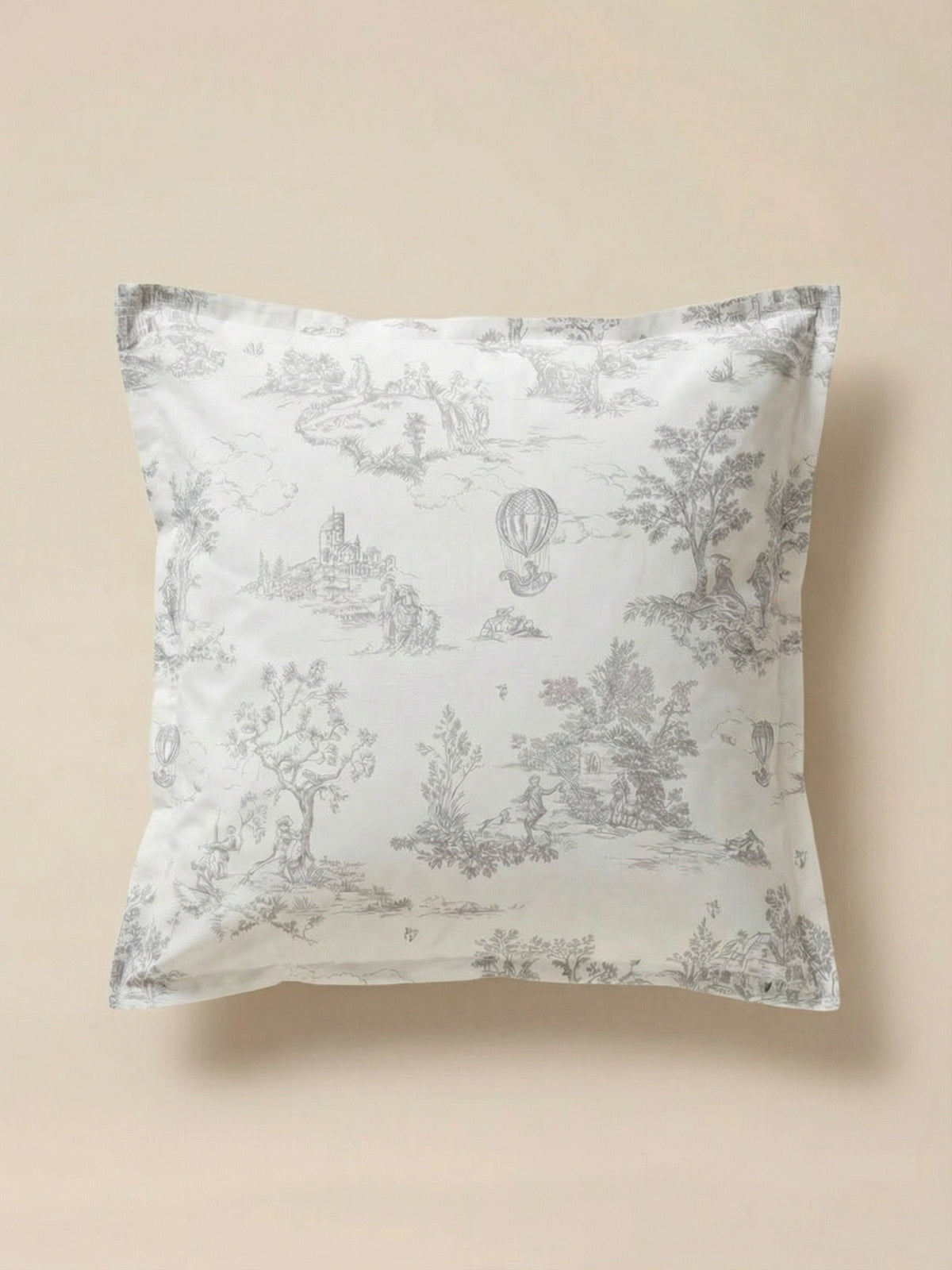 Toile de Jouy inspired cotton percale pillowcase