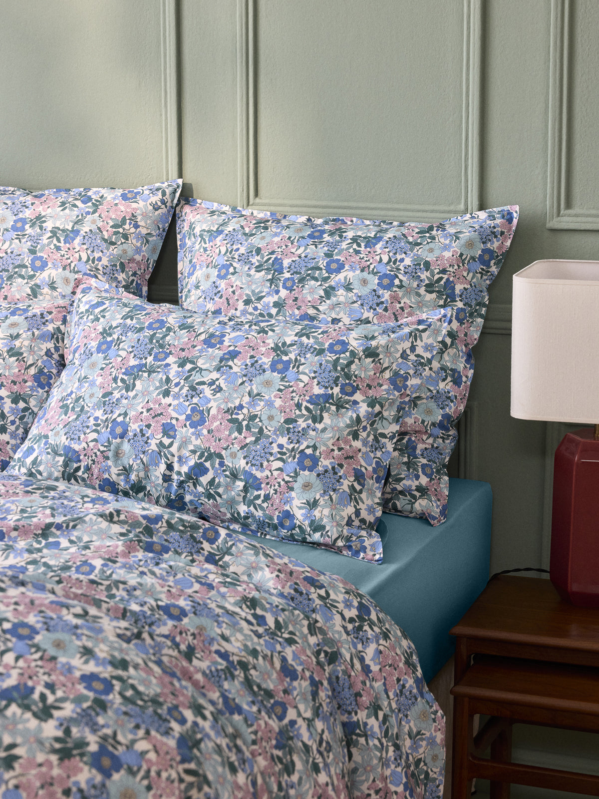 Taie d'oreiller percale de coton et tissu Liberty