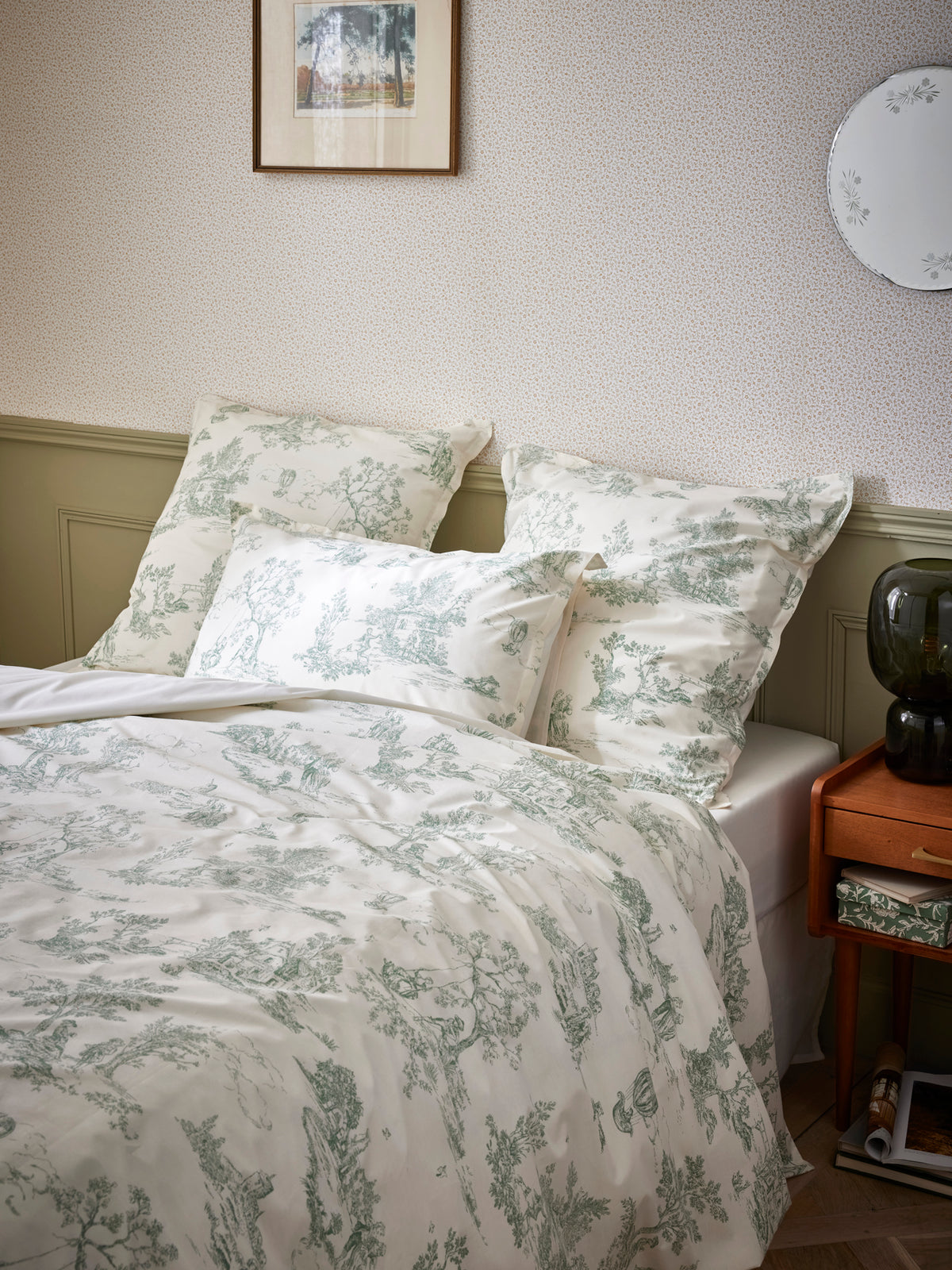 Housse de couette esprit toile de Jouy en percale de coton