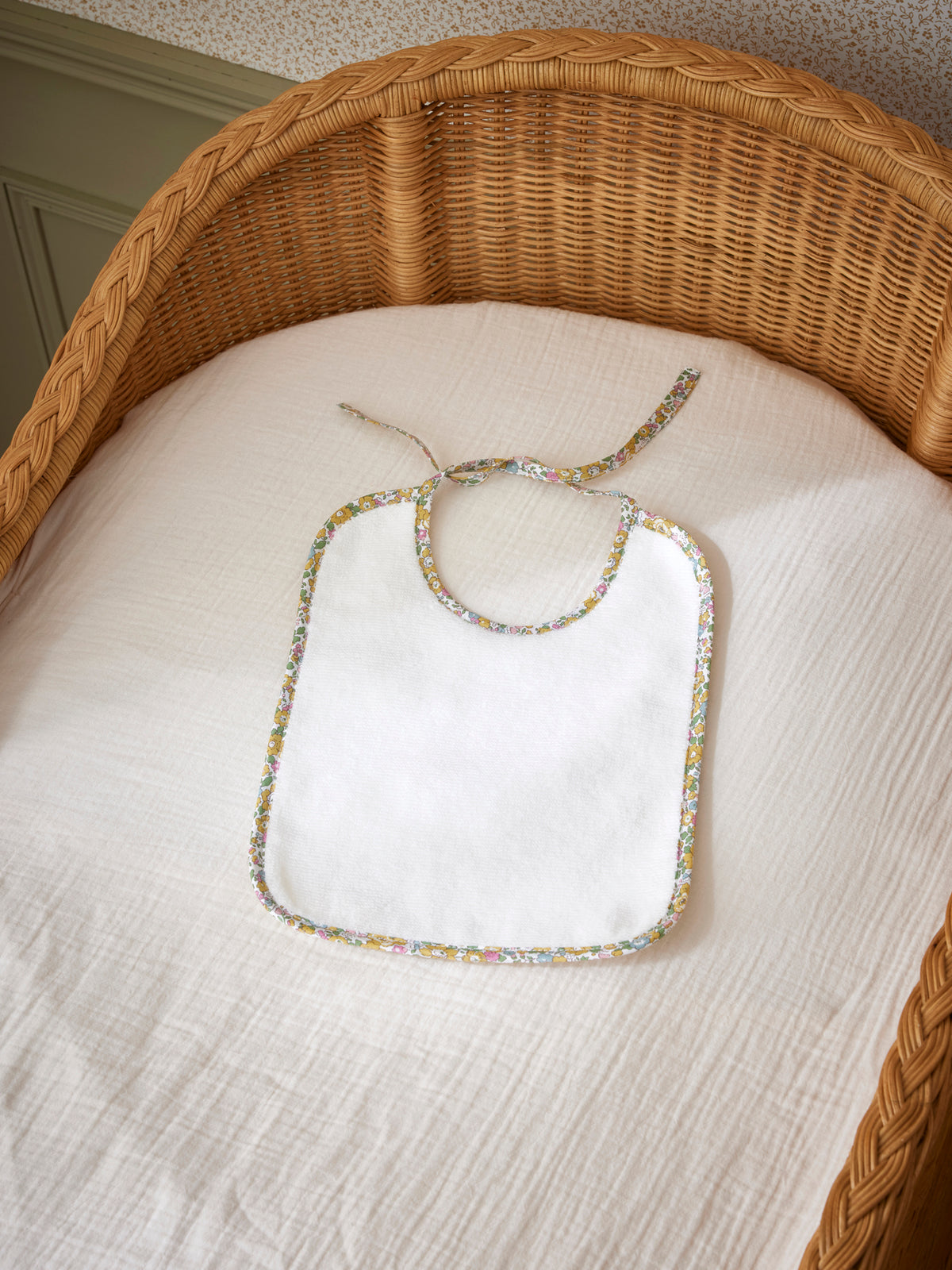 Towelling bib and trim made with Liberty fabric