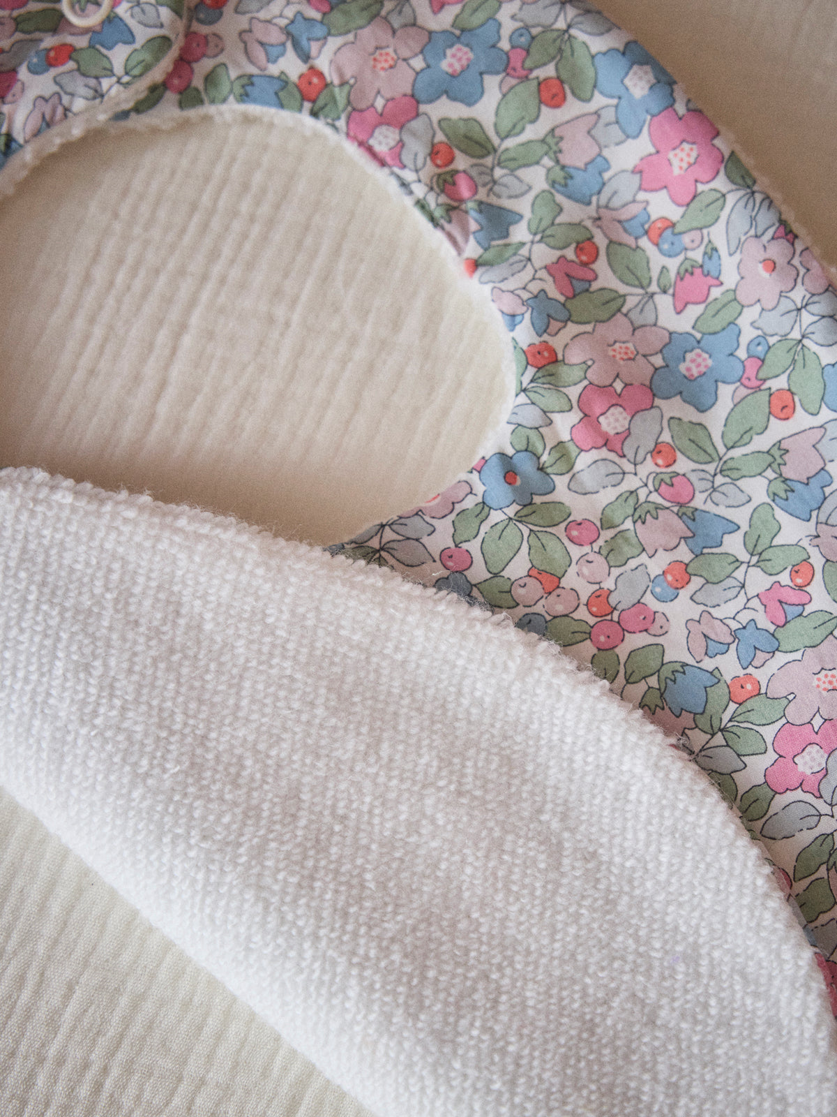 Bib made with loop pile and Liberty fabric