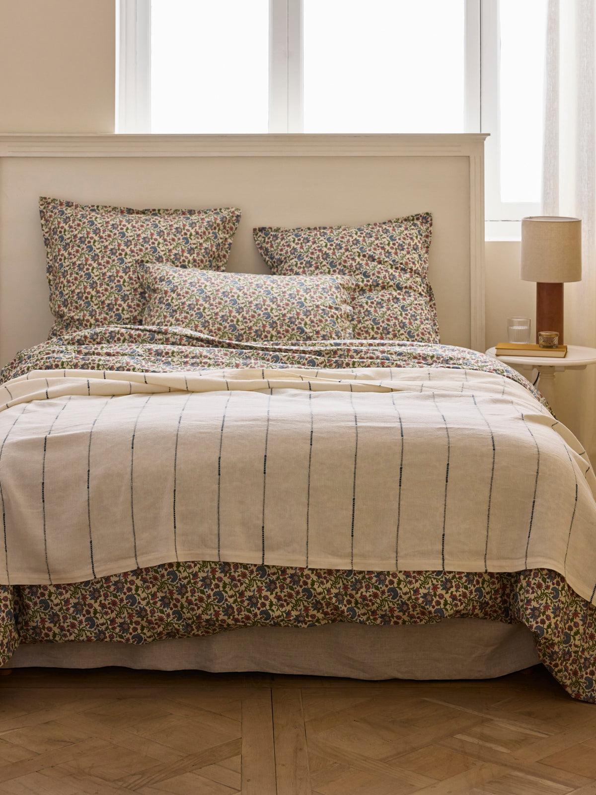 Striped blanket in cotton, linen and hemp