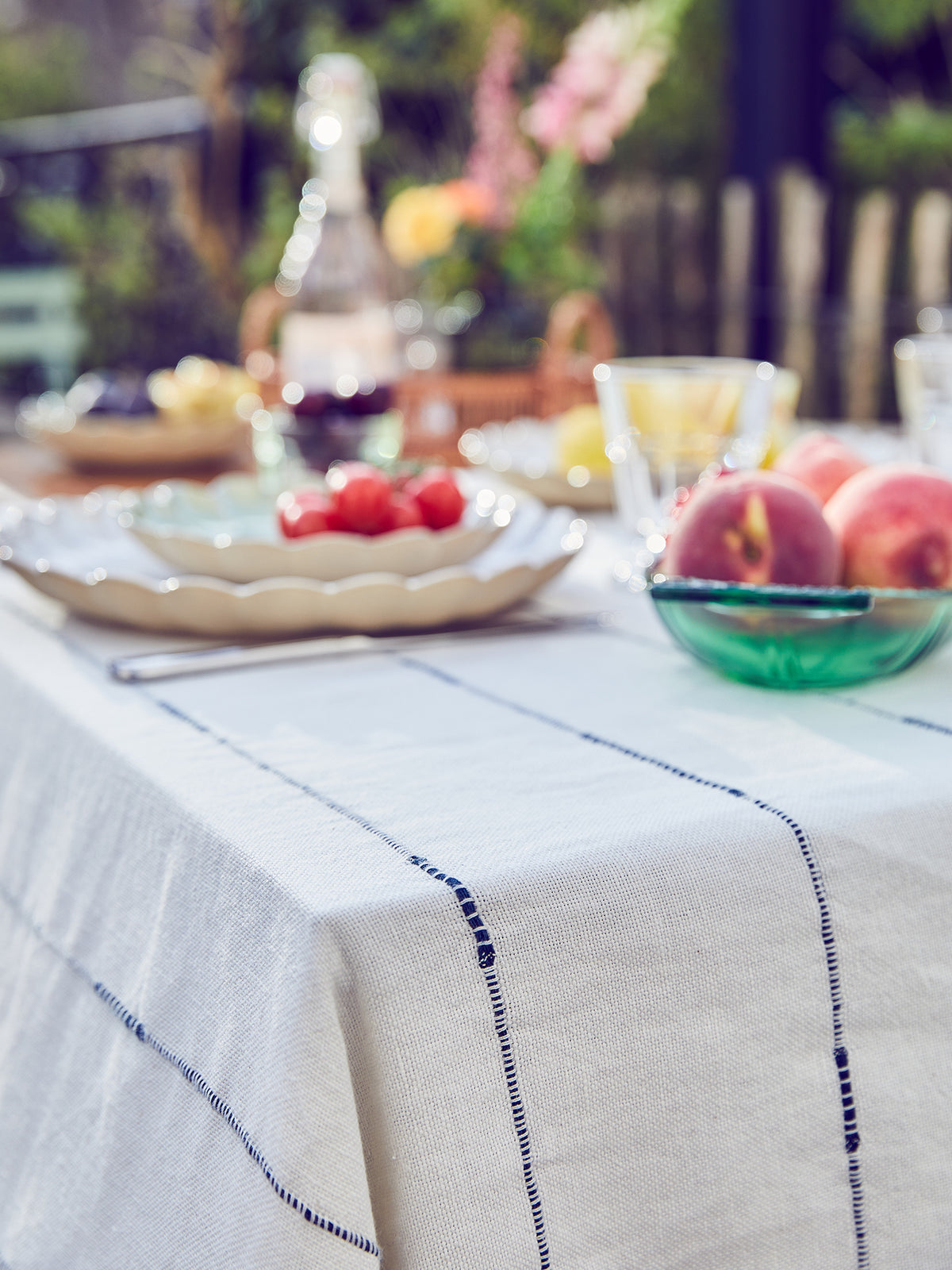 Striped blanket in cotton, linen and hemp