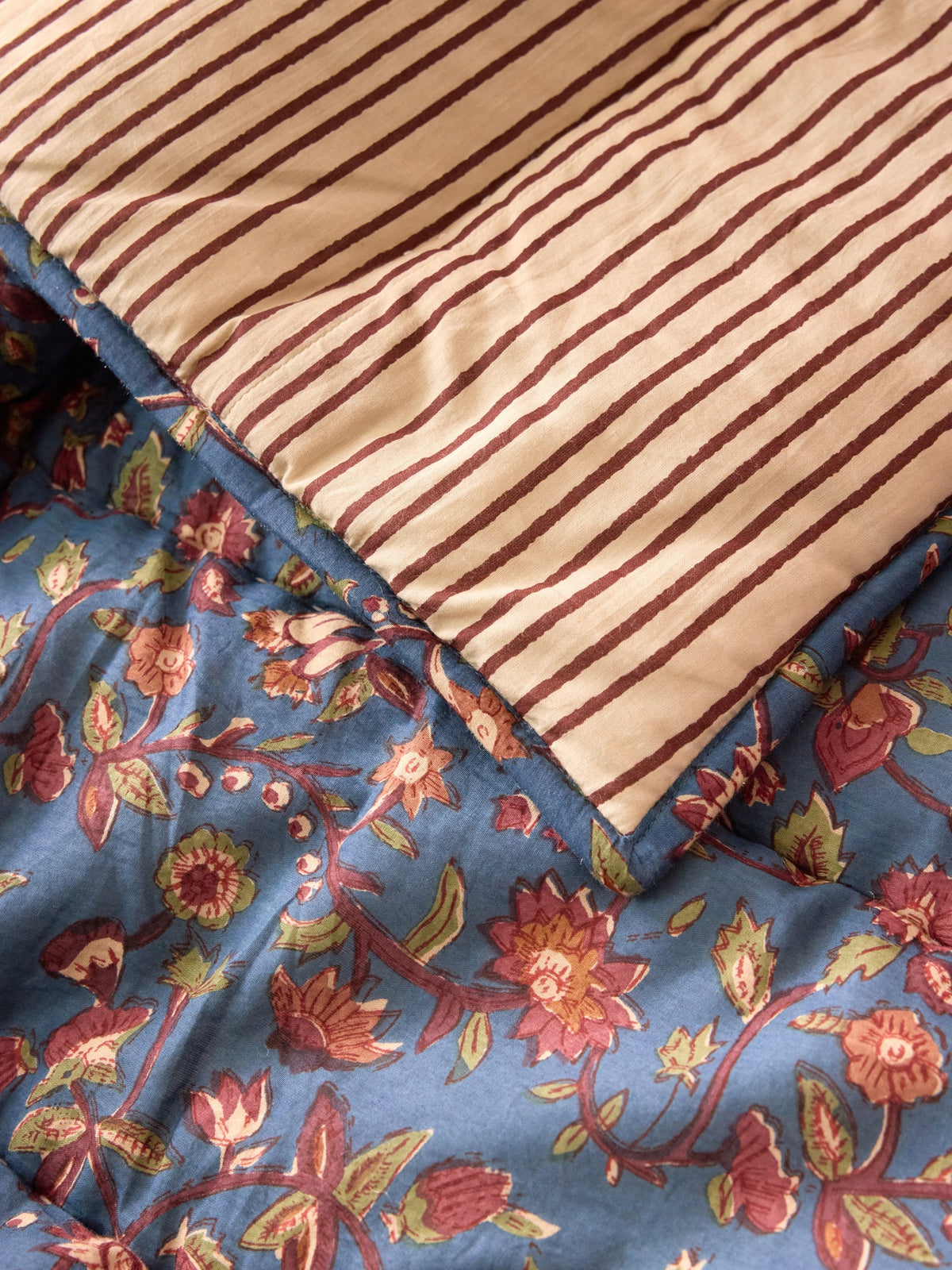 Boutis réversible tissu indien et rayures
