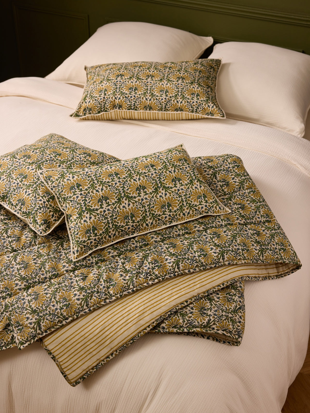 Boutis réversible tissu indien et rayures