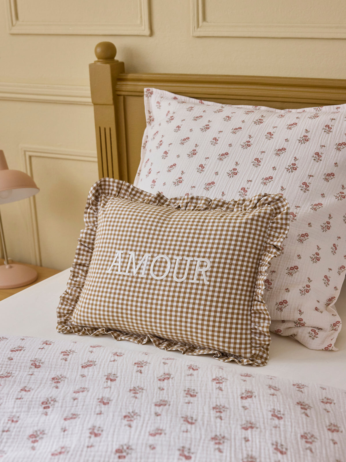 Coussin "Amour" imprimé vichy