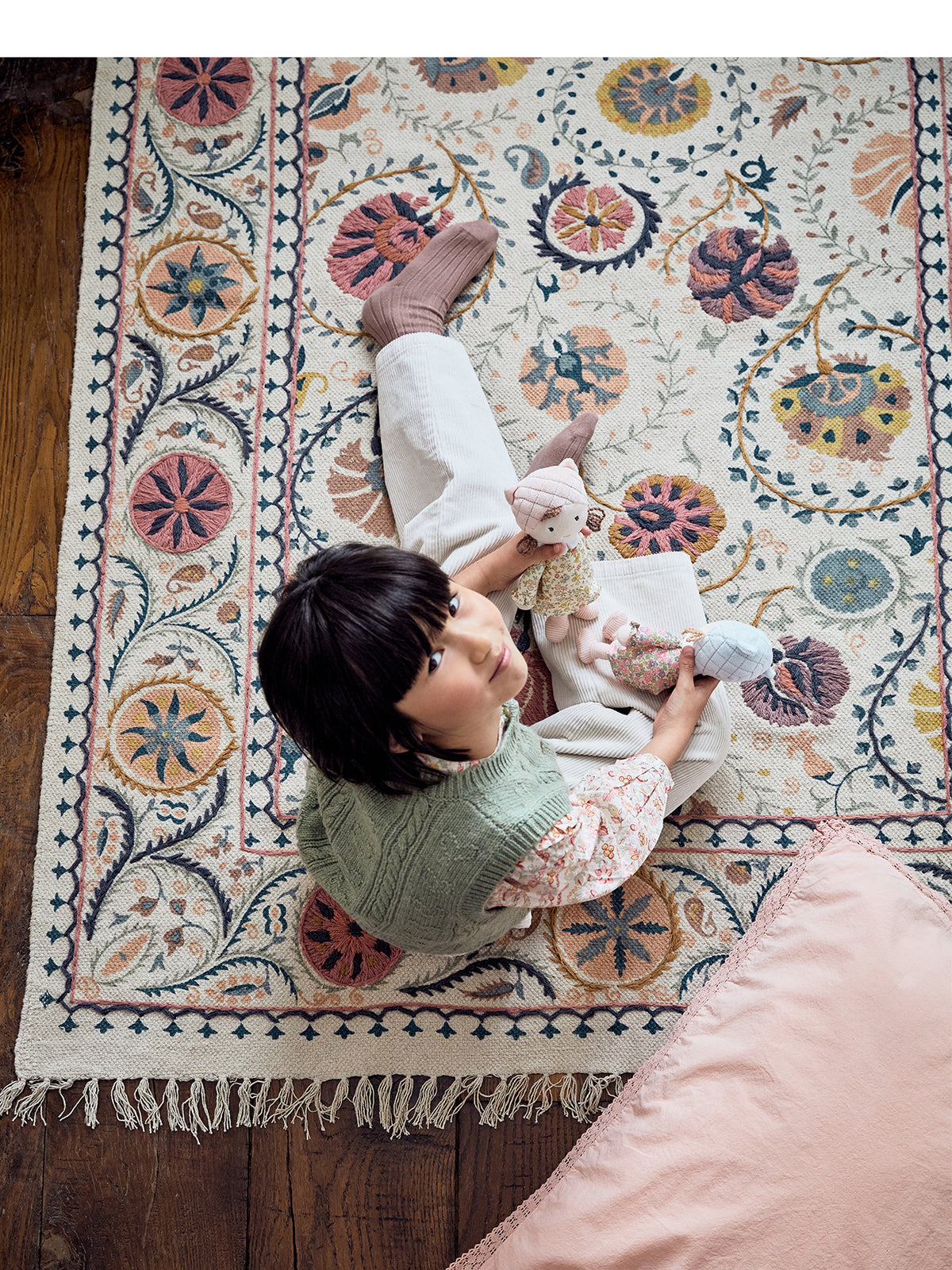 Tapis en coton brodé Flore - XS