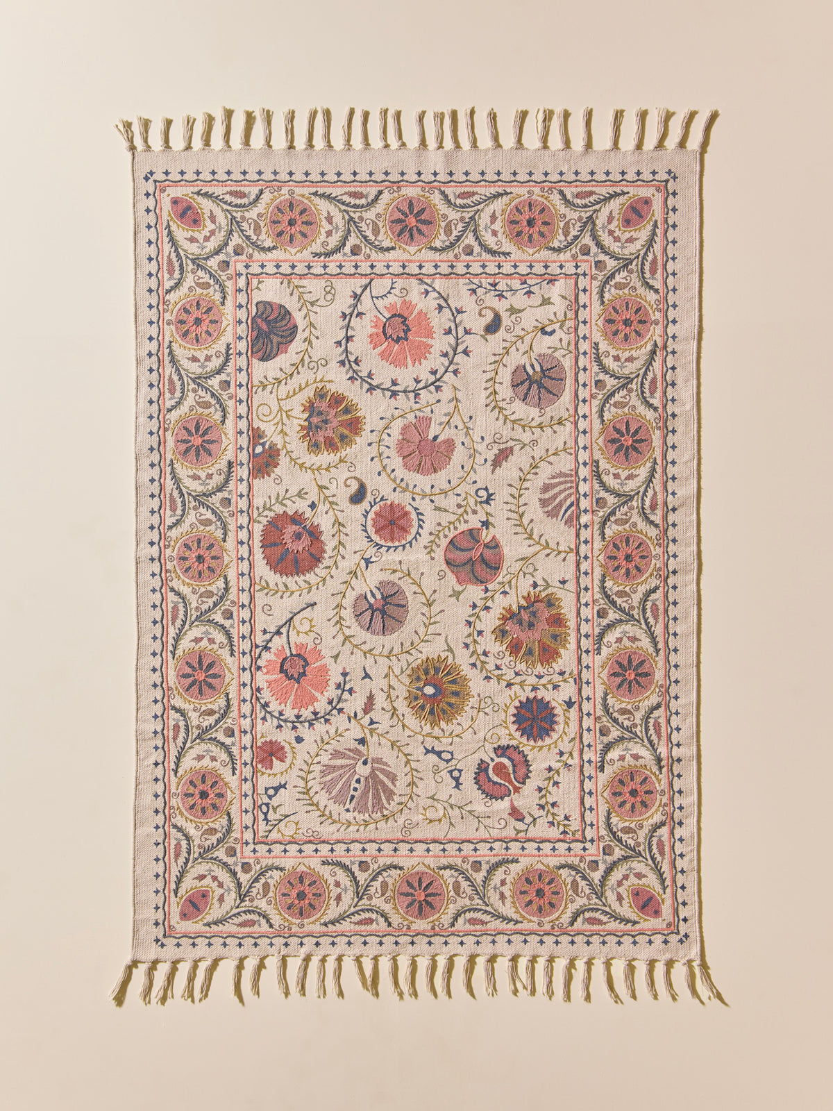 Embroidered Cotton Floral Rug - XS