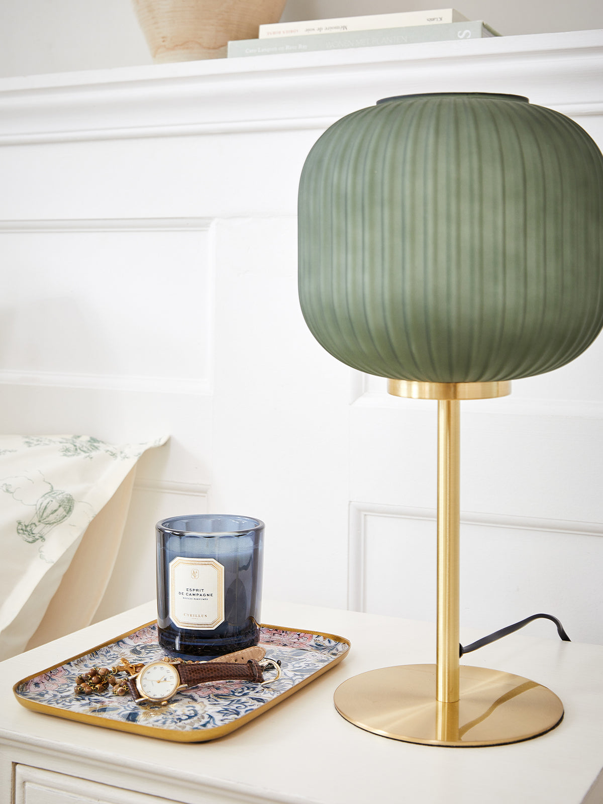 Metal and ridged glass lamp