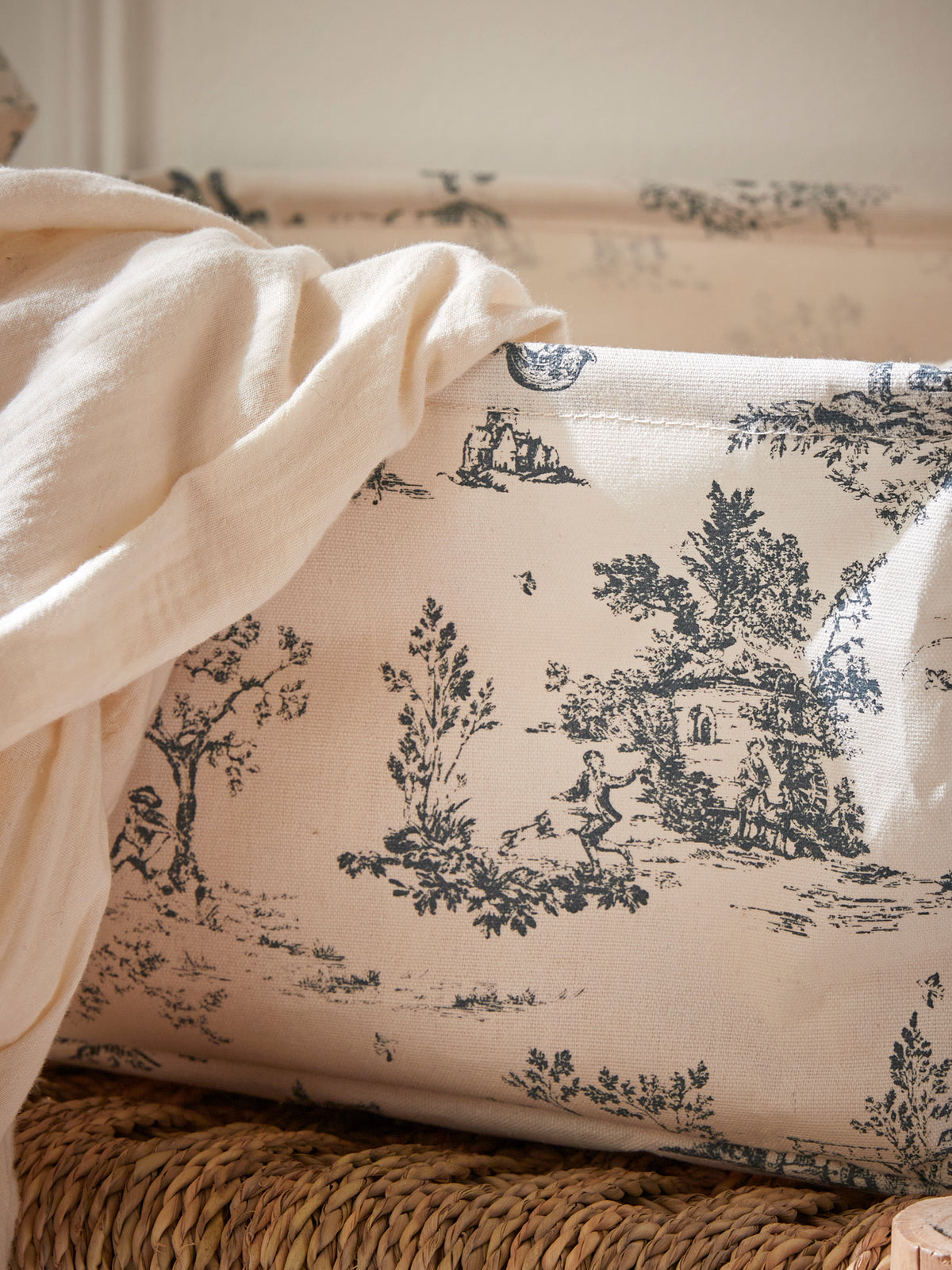 Small toile de Jouy inspired laundry basket