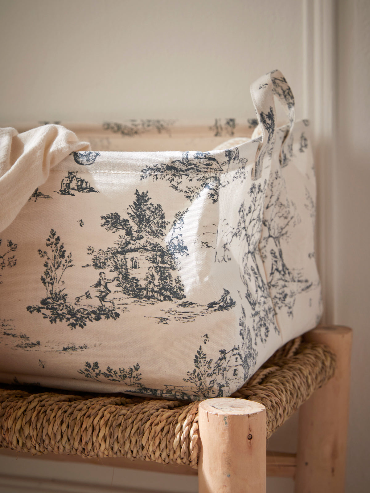 Small toile de Jouy inspired laundry basket