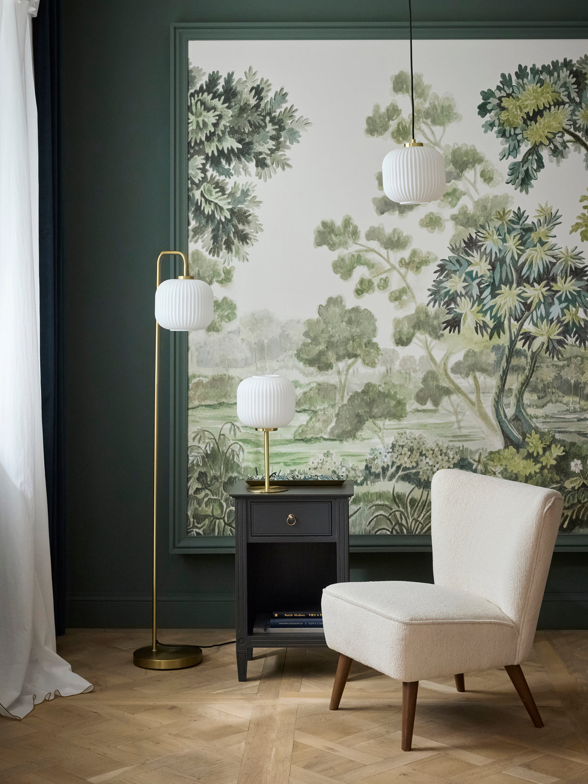 Floor lamp Arsene in metal and ribbed glass