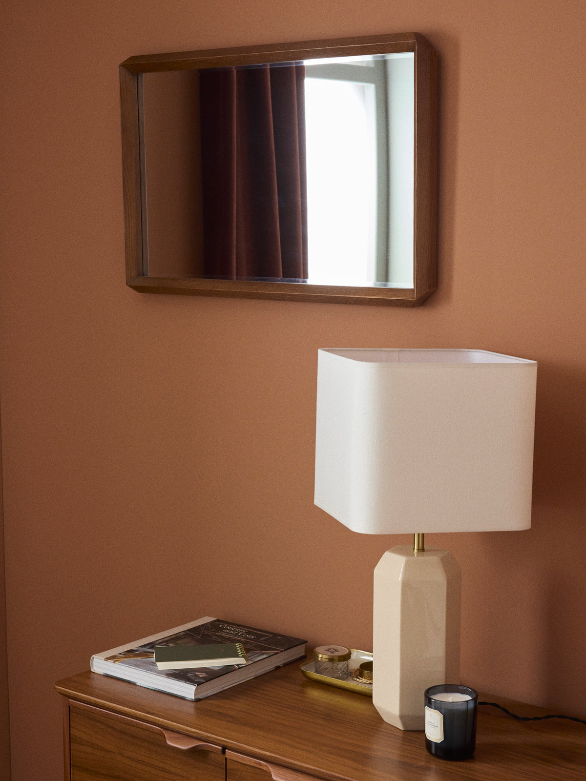 Bevelled oak mirror