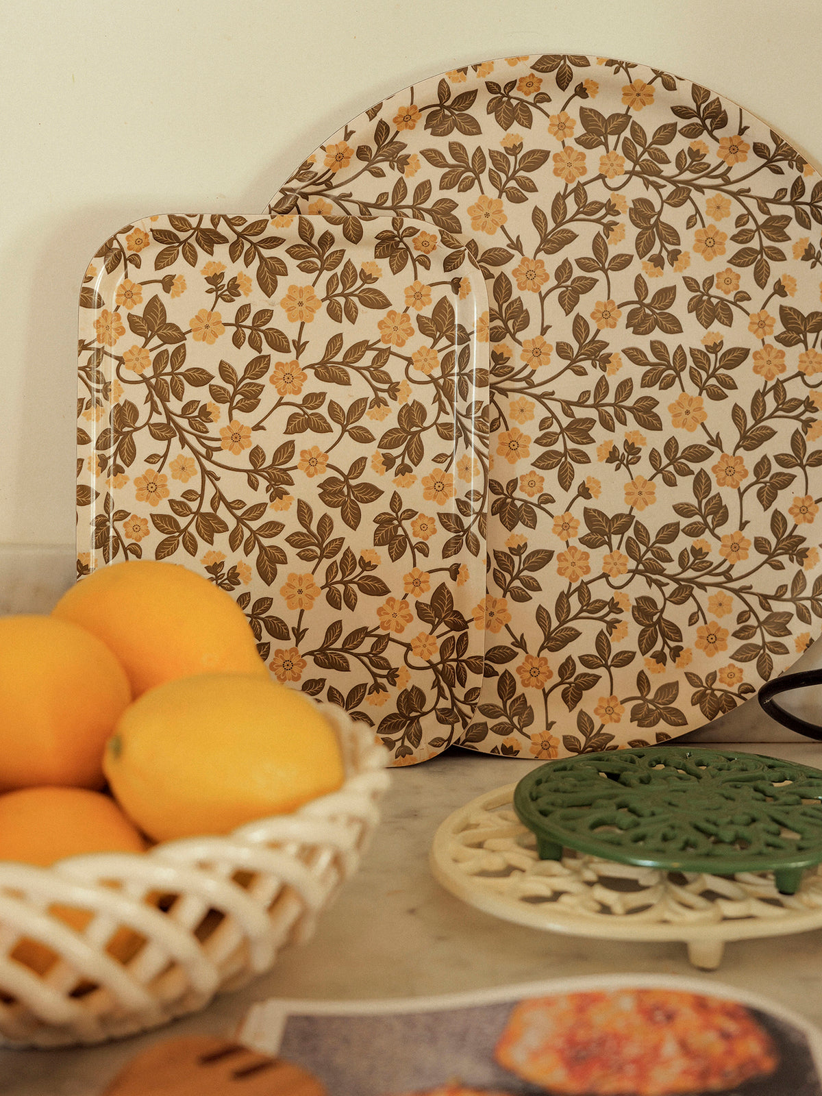 Plateau floral rond en bois