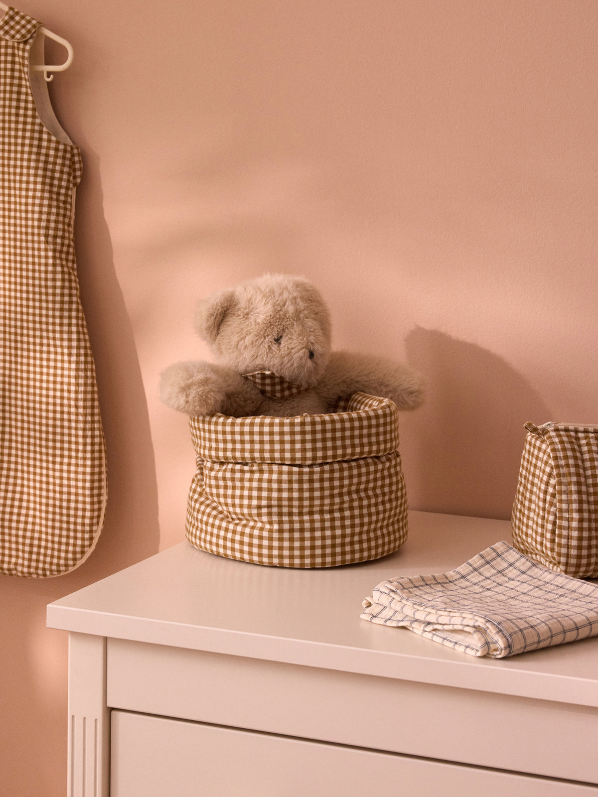 Quilted gingham-check pouch
