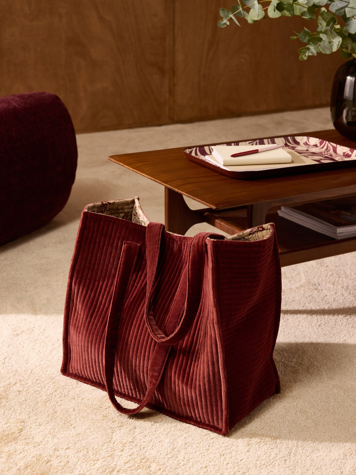 Quilted corduroy tote bag