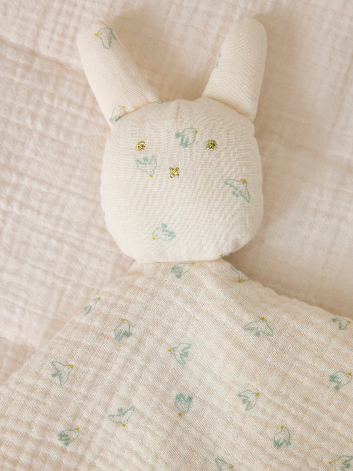 Doudou lapin gaze de coton biologique - imprimé Hirondelles