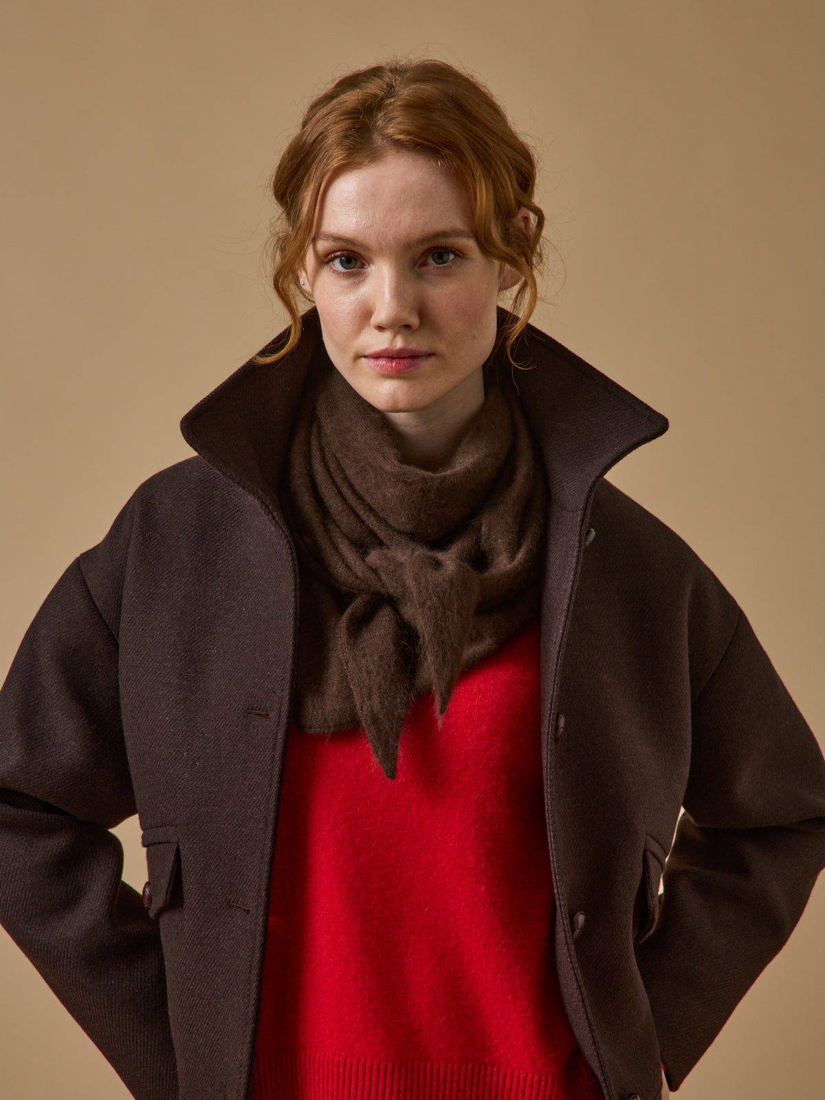 Women's brushed knit triangular-shaped scarf