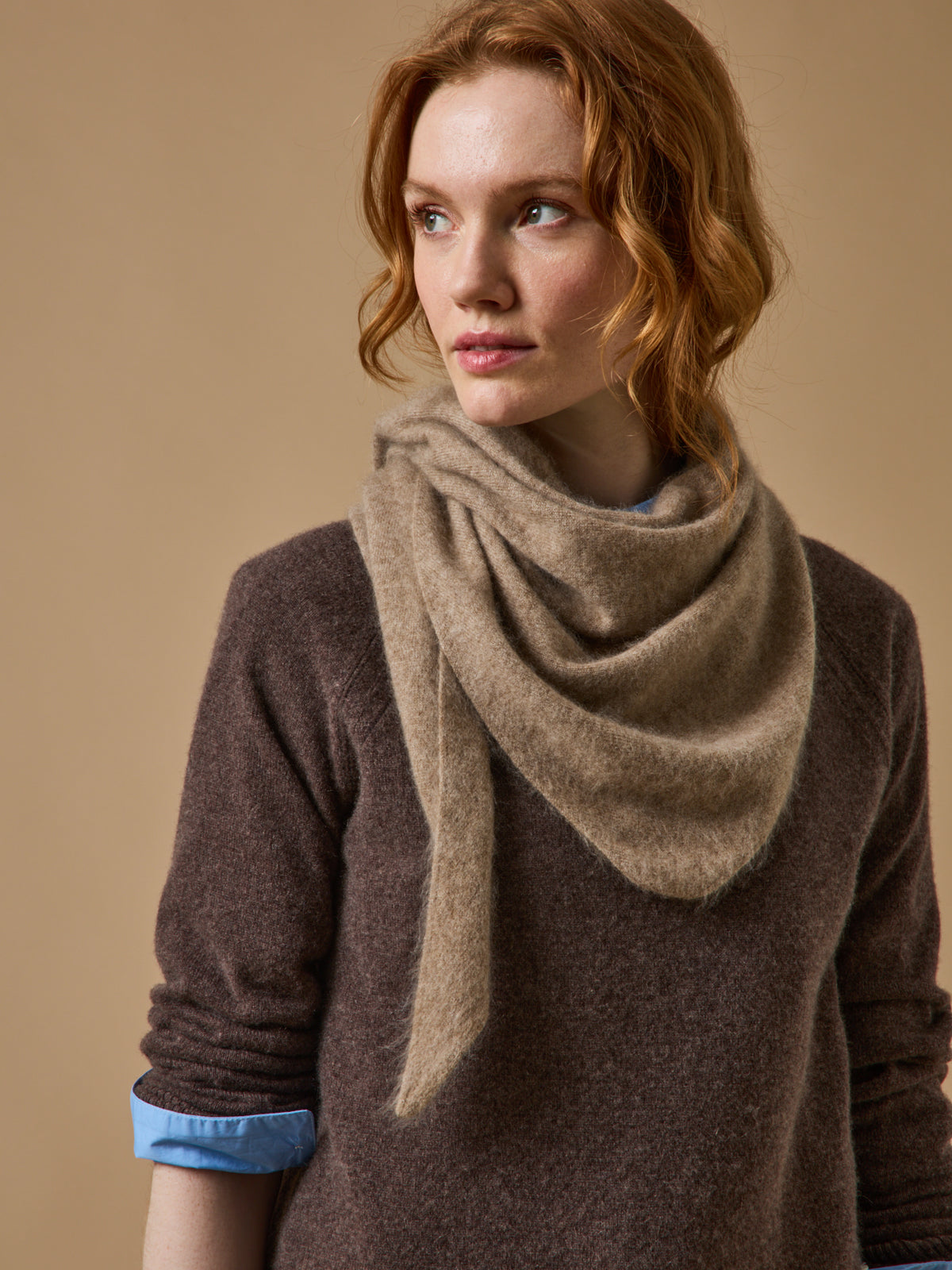 Women's brushed knit triangular-shaped scarf