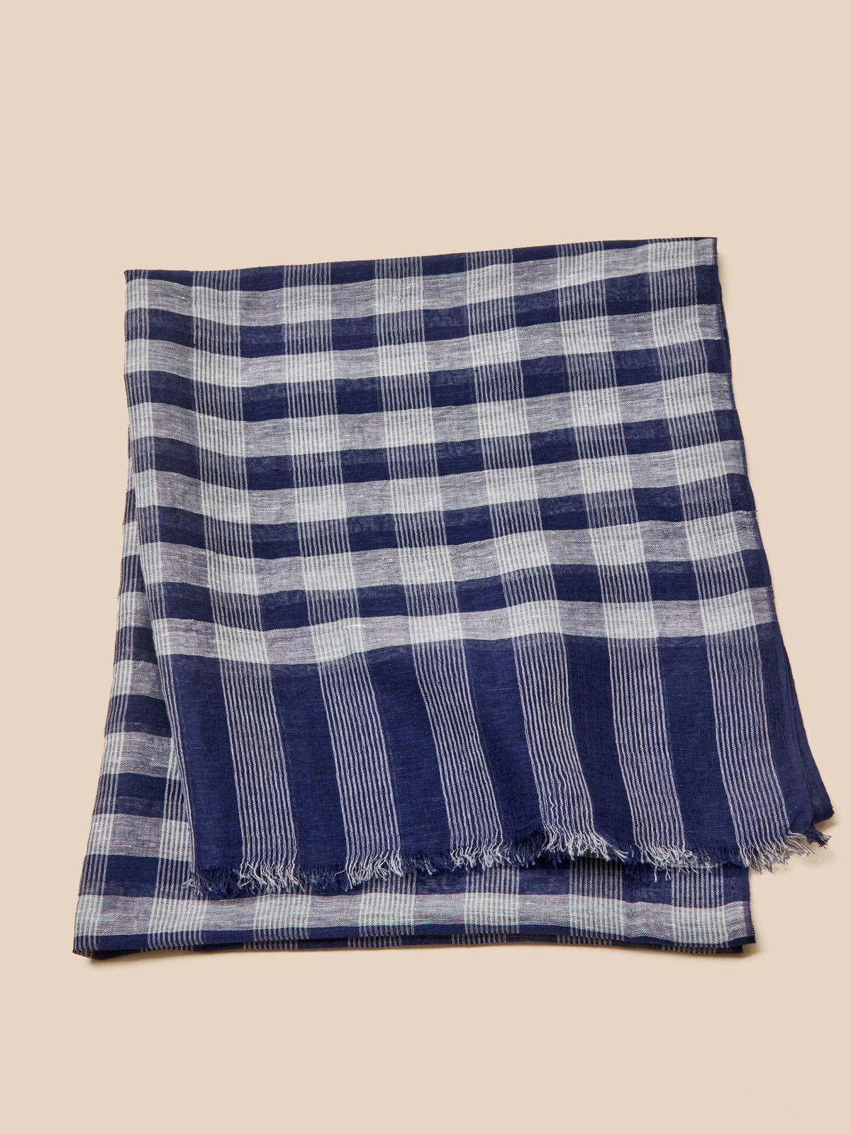 Adult linen and cotton gingham check cheche scarf