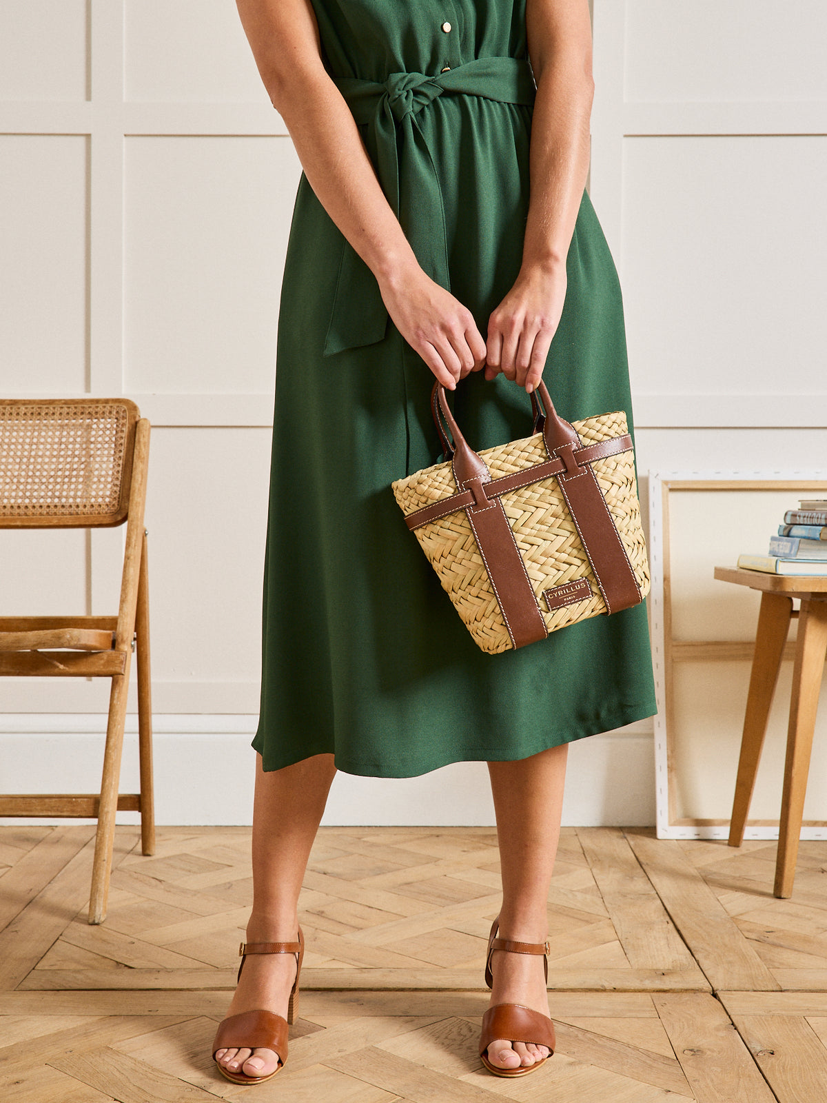 Straw and leather tote bag - Cyrillus Small Leather Goods Collection