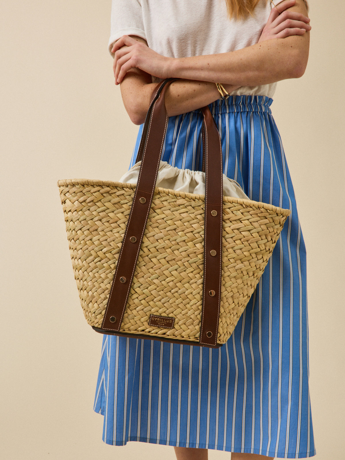 Straw and leather tote bag - Cyrillus Small Leather Goods Collection