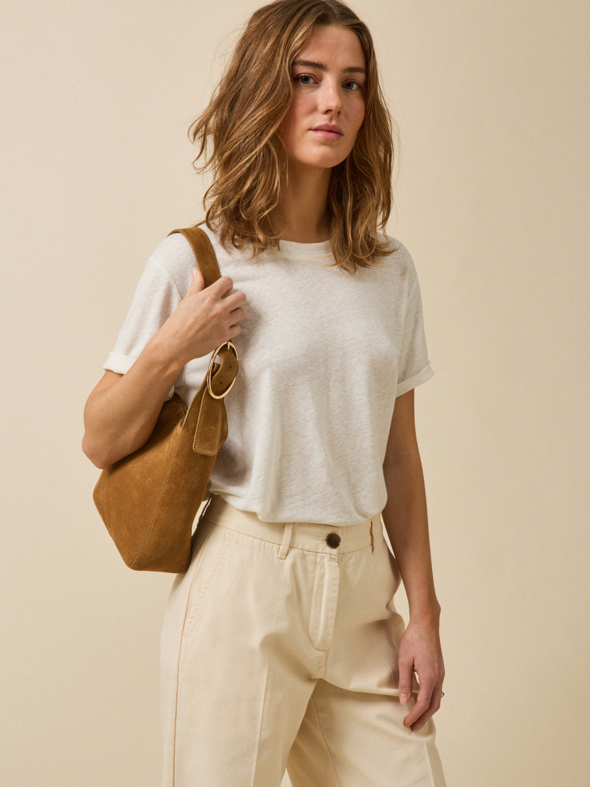 Women's suede leather messenger bag - Cyrillus Small Leather Goods Collection