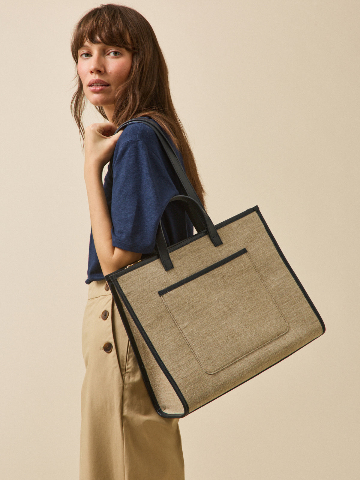 Women's mixed media tote bag - Cyrillus Small Leather Goods Collection