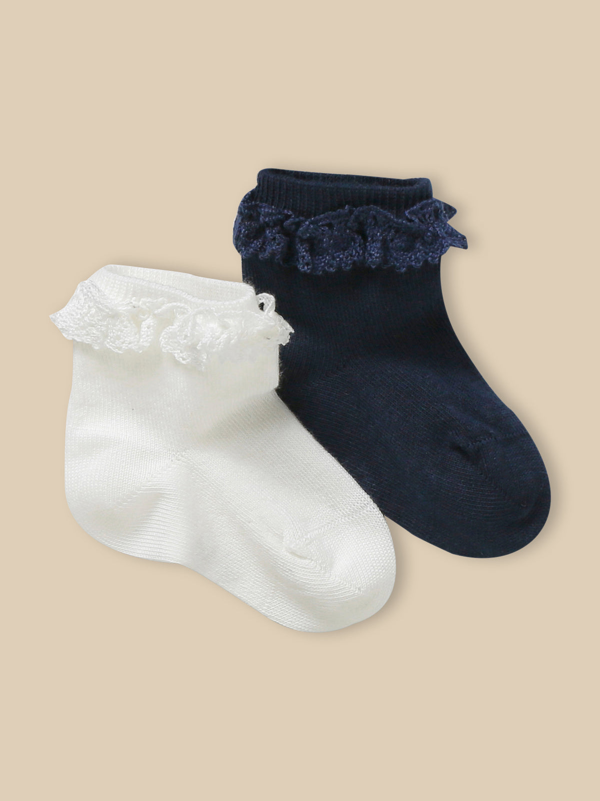 Pack of 2 pairs of baby ankle socks with lace trim