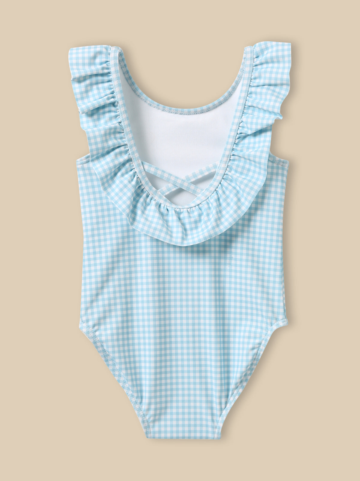 Baby gingham check 1-piece swimming costume