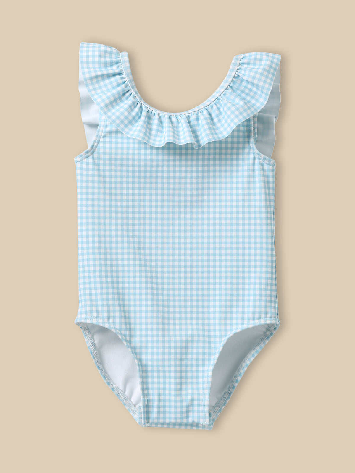 Baby gingham check 1-piece swimming costume