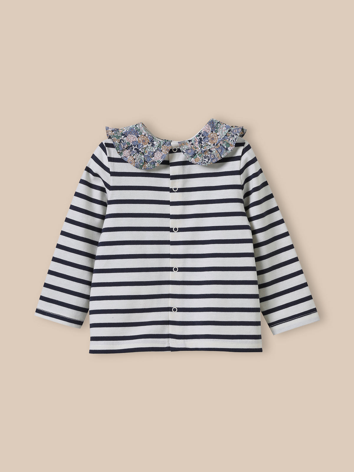 Baby's organic cotton T-shirt, collar made with Liberty fabric