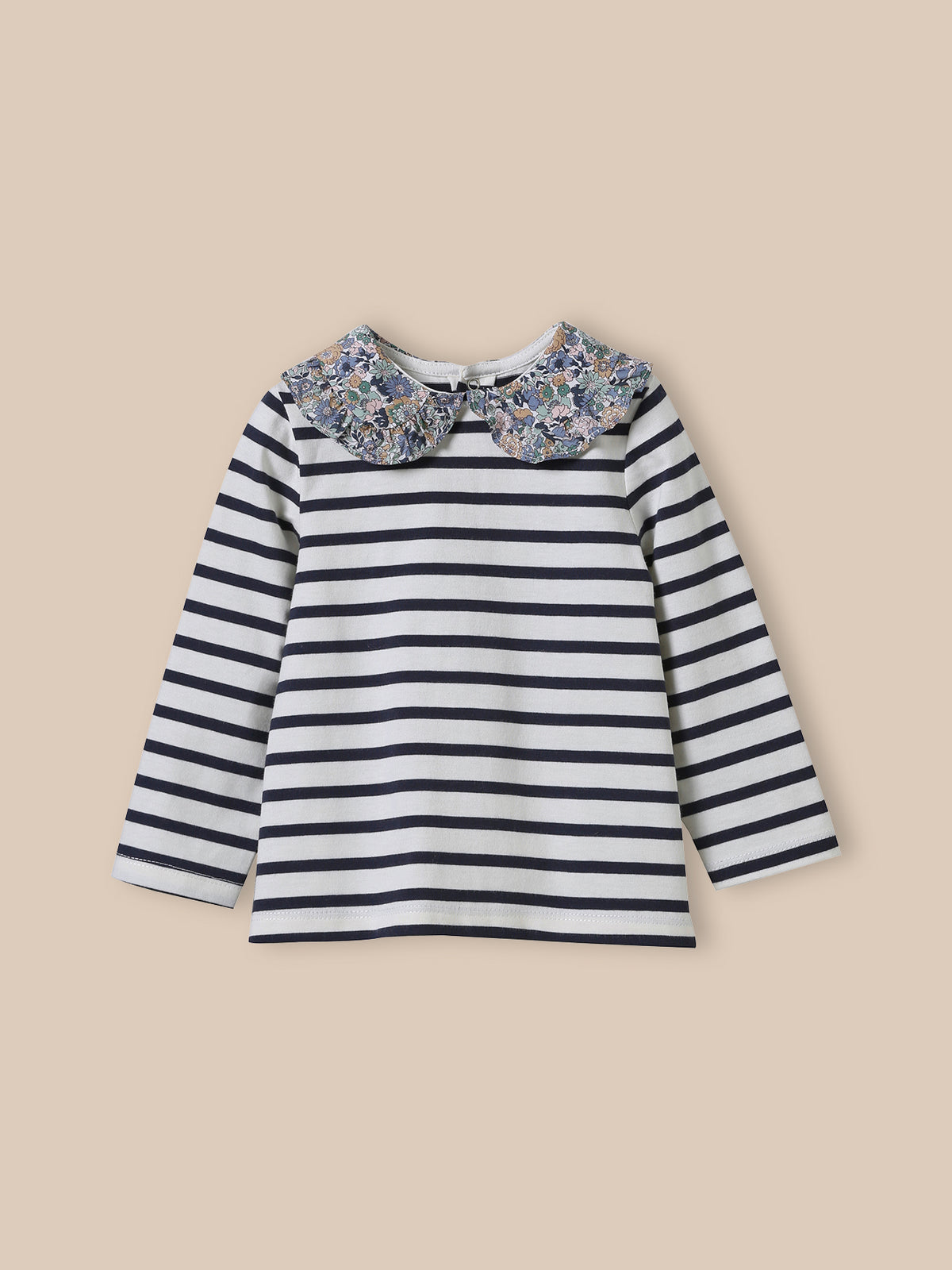 Baby's organic cotton T-shirt, collar made with Liberty fabric