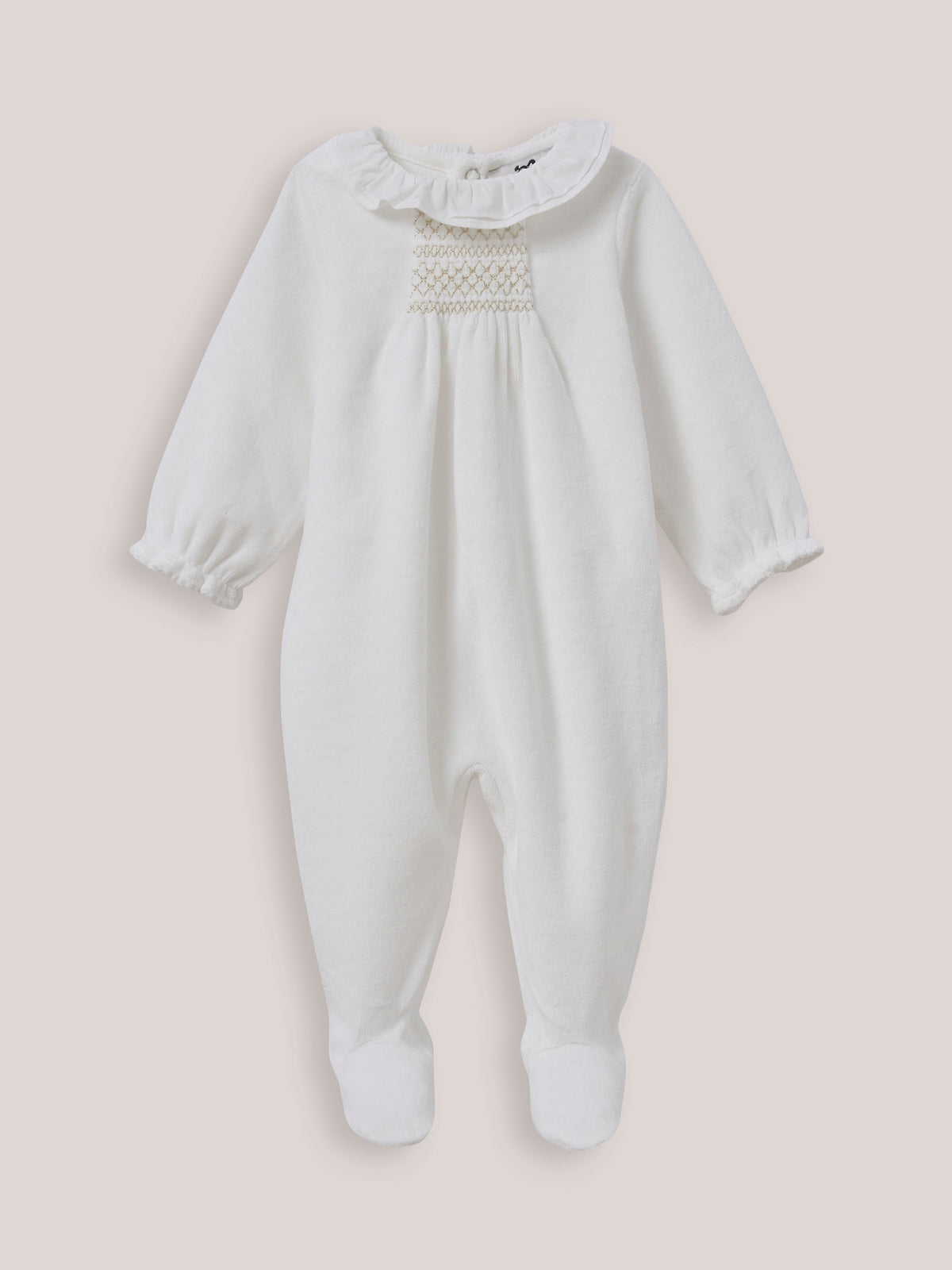 Baby's velour sleepsuit with small collar