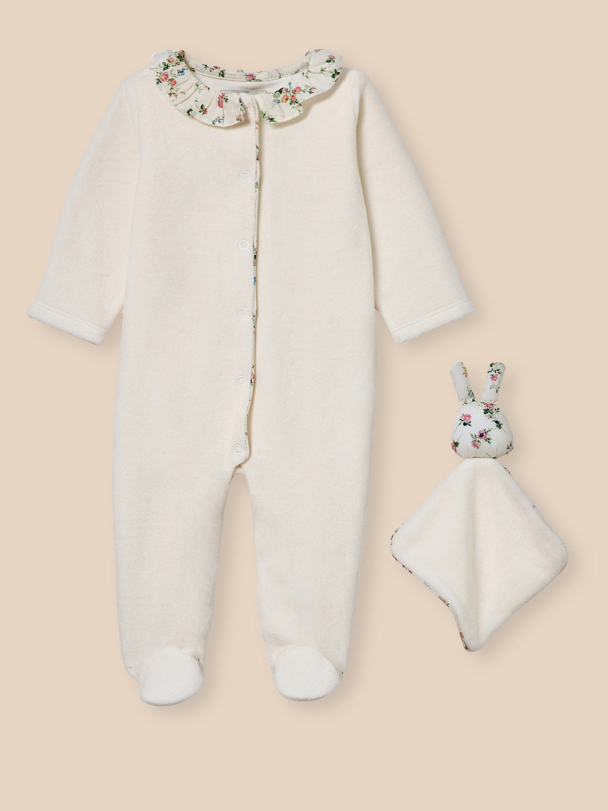 Velvet and Liberty fabric sleepsuit + baby comforter