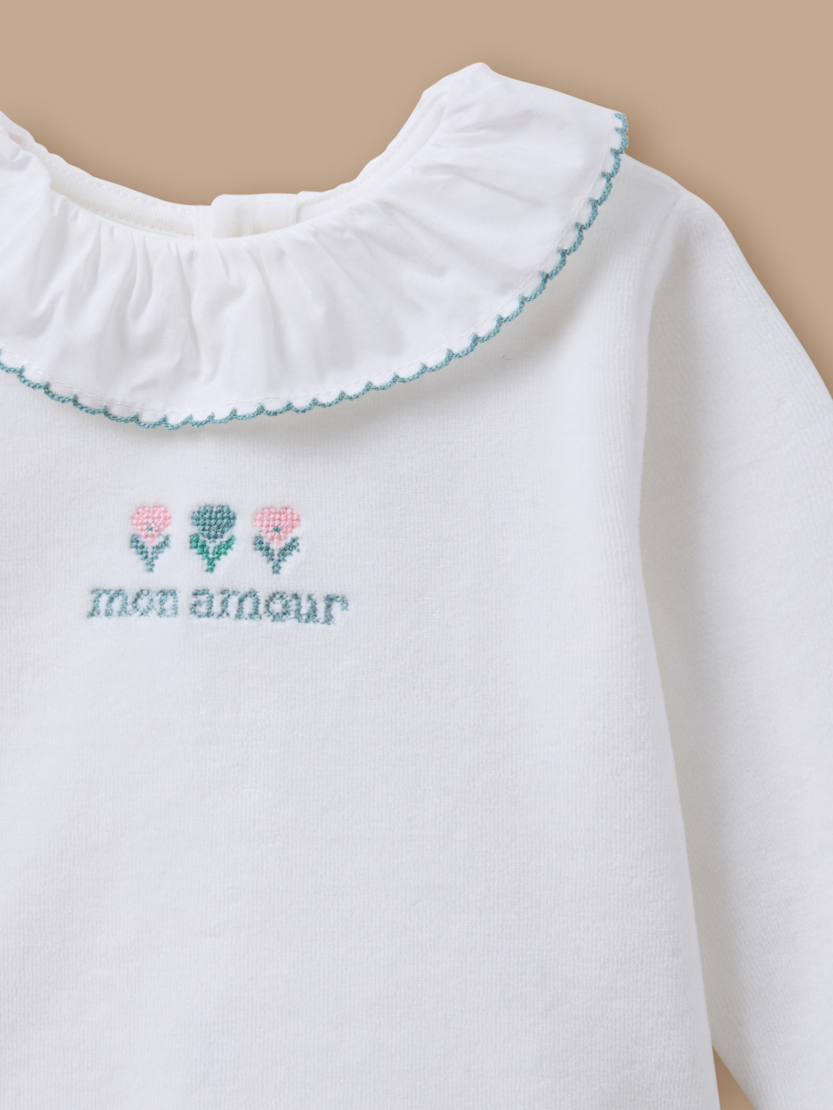 Embroidered velvet sleepsuit for baby