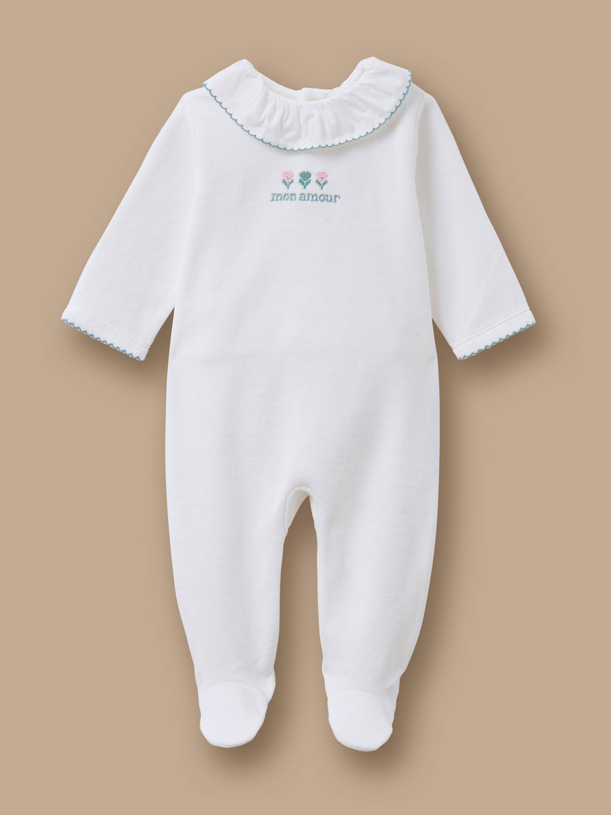 Embroidered velvet sleepsuit for baby