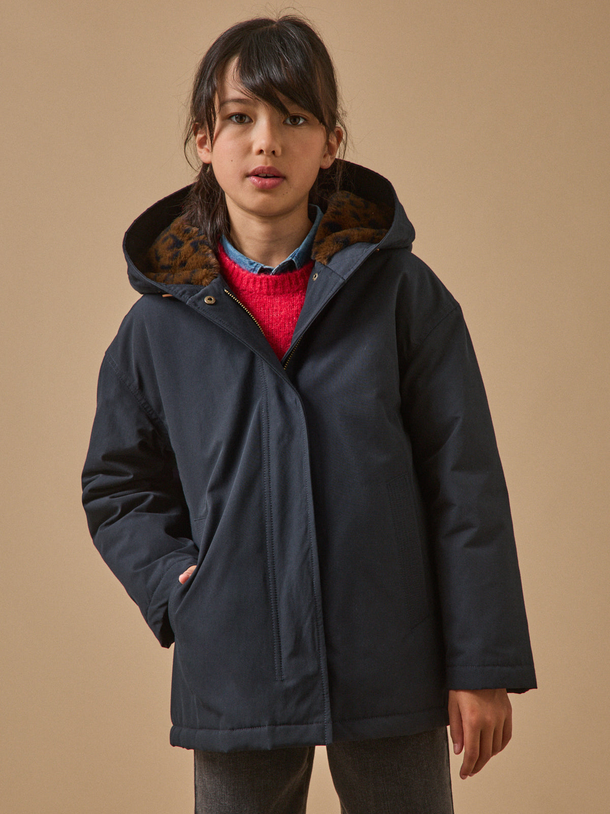 Parka doublée léopard Fille