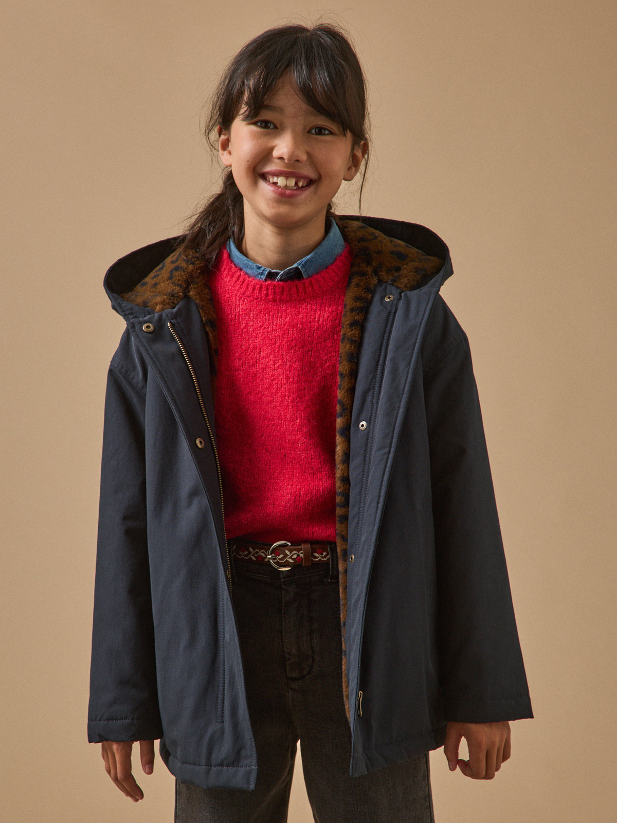Parka doublée léopard Fille